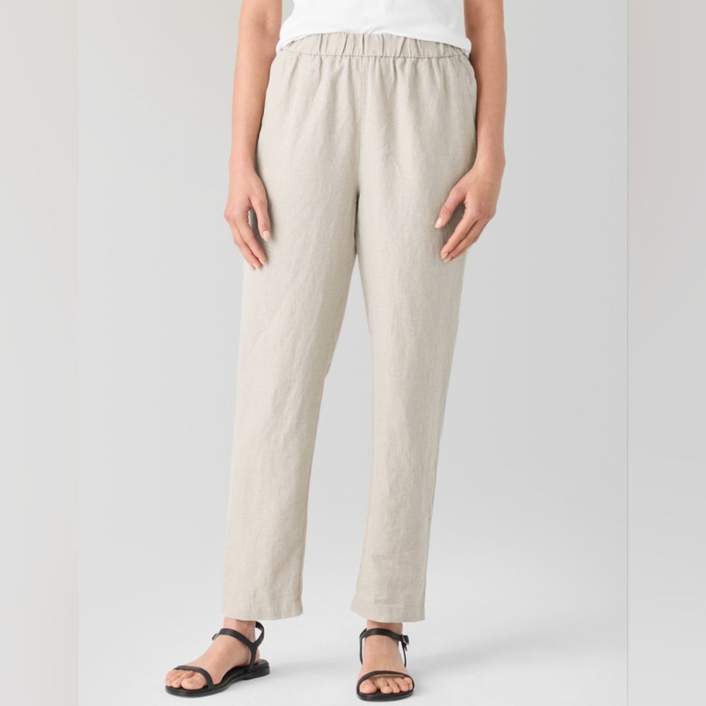 Light Beige Wide Leg Linen Pants